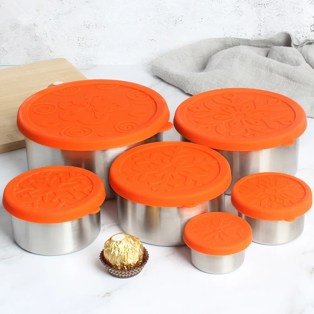 

3pcs 1.6OZ Stainless Steel Condiment Containers And Spice Jars Food-grade Silicone Lid Mini Reusable Condiment Cups