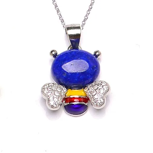 

Natural Lapis Pendant Necklace 925 Sterling Silver Birthstone Children love Christmas Gift Cute Honey Bee Women's Jewelry