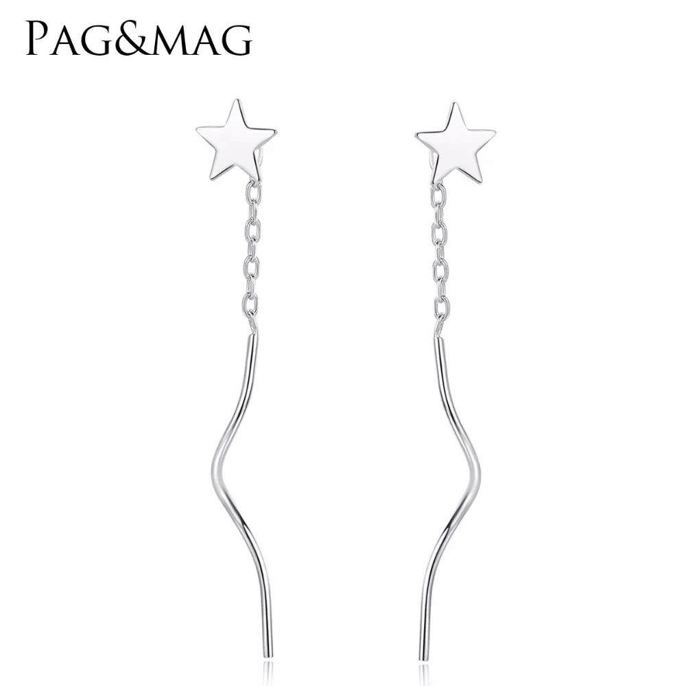 

PAG&MAG New Design 925 Sterling Silver Drop Earring With Shiny Star&Long Silver Earrings For Girl Banquet Party or Anniversary'