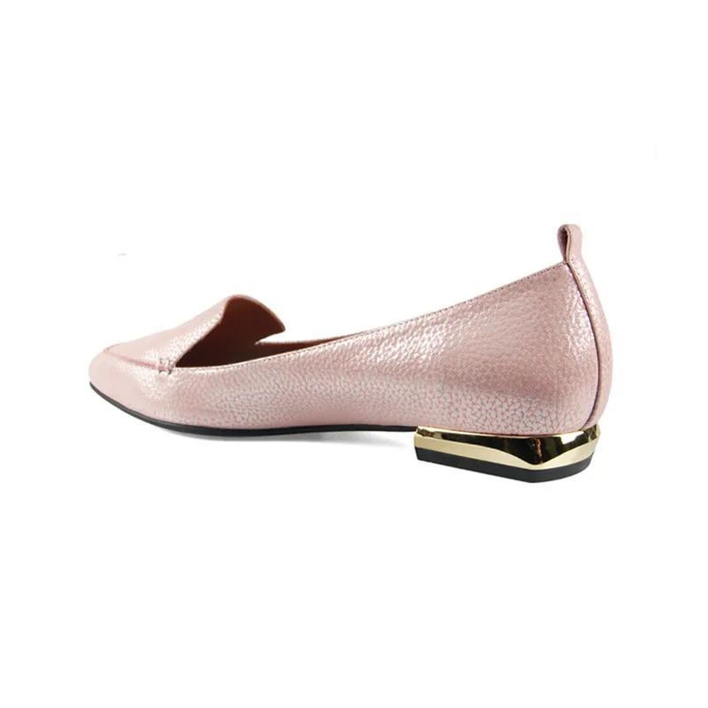 ISNOM/Женская обувь из натуральной кожи на плоской подошве с острым носком; модная повседневная обувь; Женская Весенняя обувь; коллекция года; Летняя обувь розового цвета