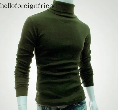 Прямая поставка, фирменные скидки, мужской свитер, водолазка, однотонный цвет, Повседневный свитер, мужской облегающий брендовый Топ, вязанные пуловеры - Цвет: Армейский зеленый