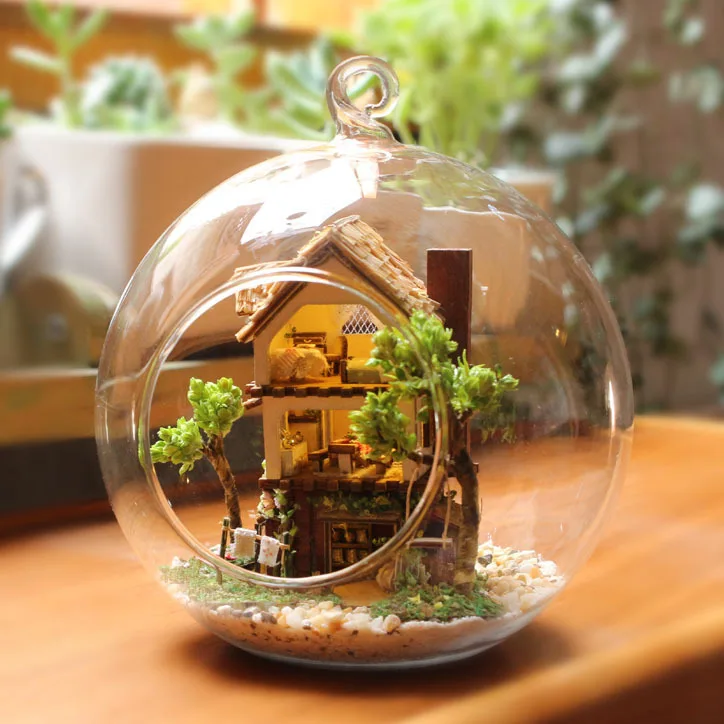 DIY стеклянный шар модель дома строительные наборы деревянный миниатюрный