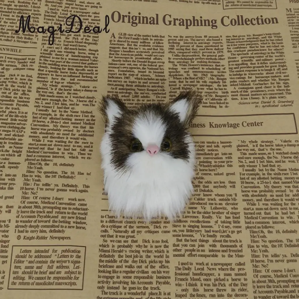 MagiDeal Small Cute Cat Model Simulation, Animal Plush Doll Brooch, Creative DIY Cellphone Shell Accessory, Kids Toy