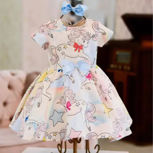 Cute Newborn Kids Baby Girls clothes Unicorn Floral Party Pageant Dress short sleeve Sundress Clothes | Детская одежда и обувь