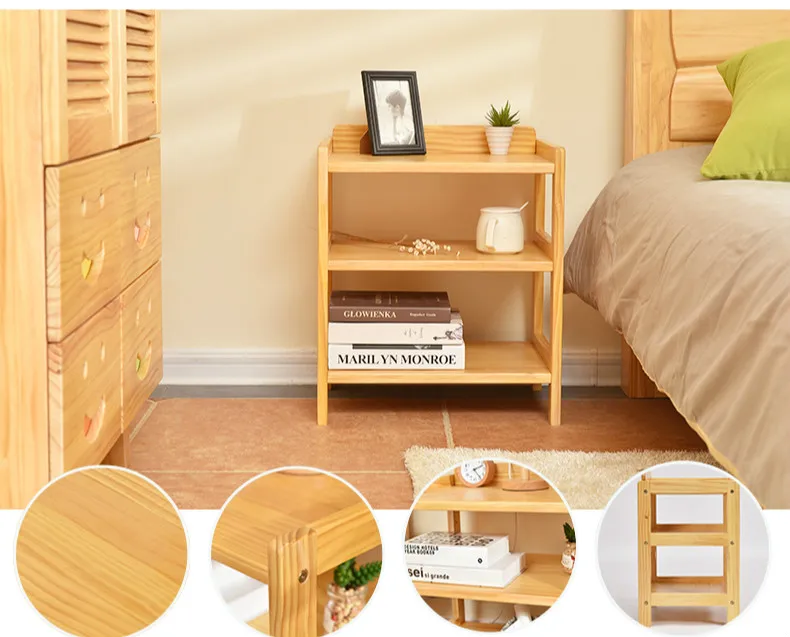 Кровать из массива дерева Подушка Современная сосновая хранения шкаф спальня прикроватные мини шкафчики