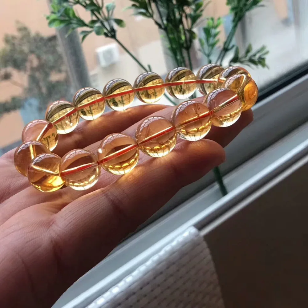 14mm Genuine Natural Citrine Quartz Yellow Crystal Round Beads Bracelet Gemstone Wealthy Stone Stretch Charms Bracelets AAAAAA | Украшения