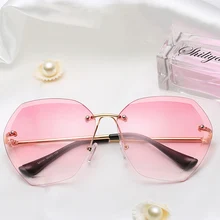 Женские солнцезащитные очки без оправы, большие размеры,, роскошные брендовые дизайнерские розовые женские солнцезащитные очки, летние очки, большие тени для женщин, UV400