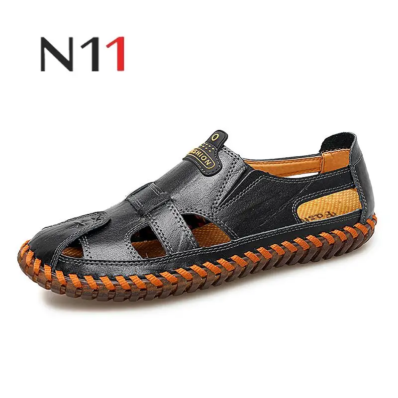 

N11 new summer men's sandals 2019 flip-flops casual beach men shoes high quality leather sandals men's sandals large size 39-48