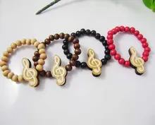 30PCS Good Quality wood rosary beads wooden Music symbol pendant chain Bracelet