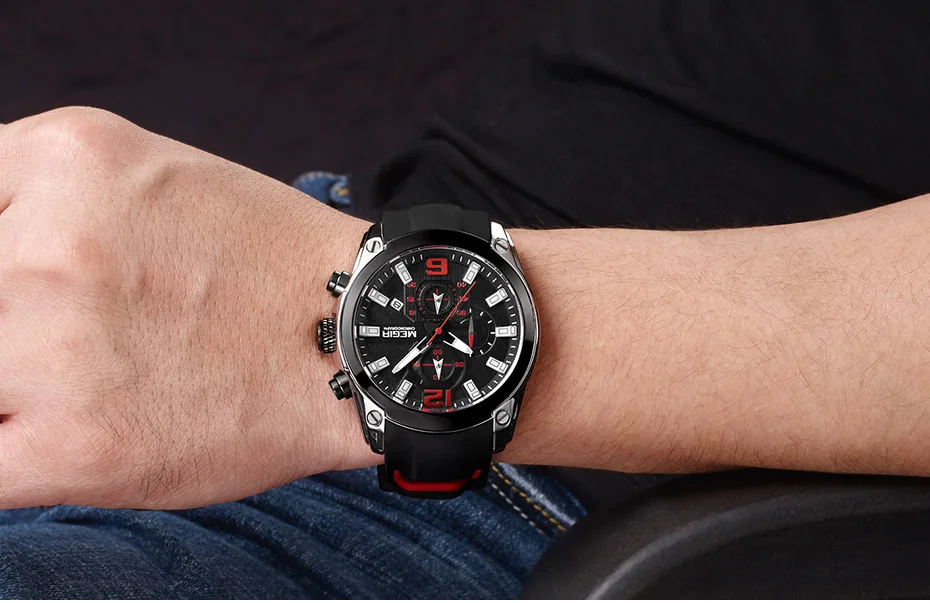 água luminosa azul silicone relogios masculinos MN2063GBE-1