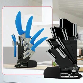 

5-Pieces Set Knife Stand , Used For 3" 4" 5" 6" Ceramic Knife + One Peeler High Grade Acrylic Knife Holder Black