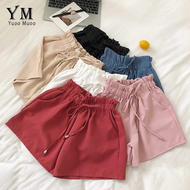 

YuooMuoo Paperbag High Waisted Shorts for Women 2019 Summer Candy Colors Girl Wide Leg Short Pants Loose Casual Shorts feminino