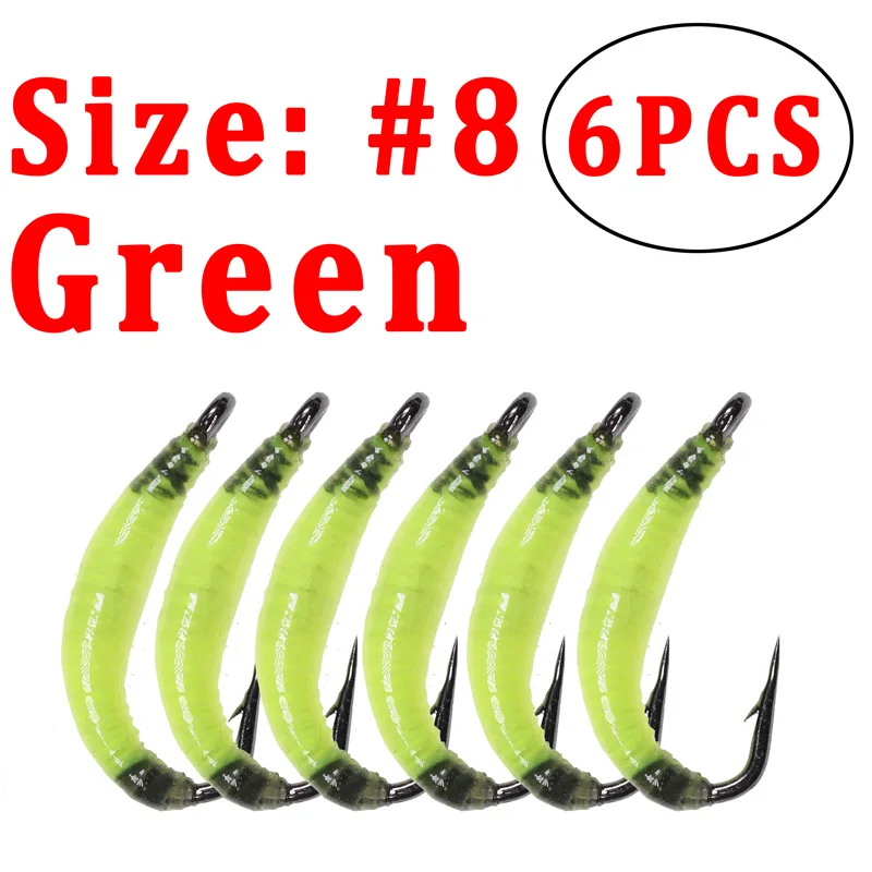 3 Colors 6 PCS//Lot Size #8 garden worm fly Earth worm Fly Fishing Nymph Bugs