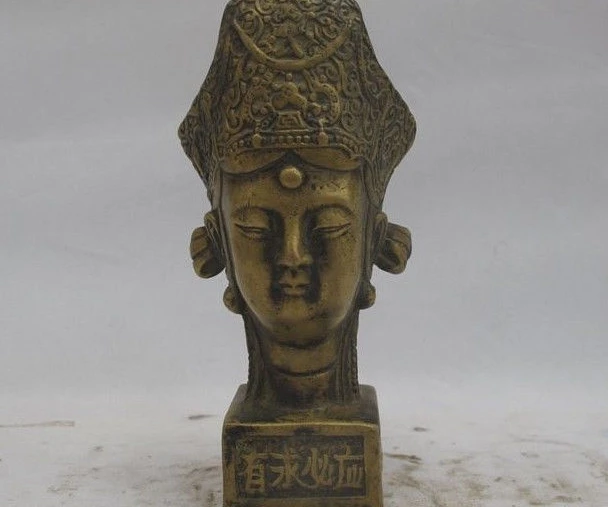

Chinese Folk Buddhism Bronze Copper Kwan-Yin Bodhisattva Head seal signet