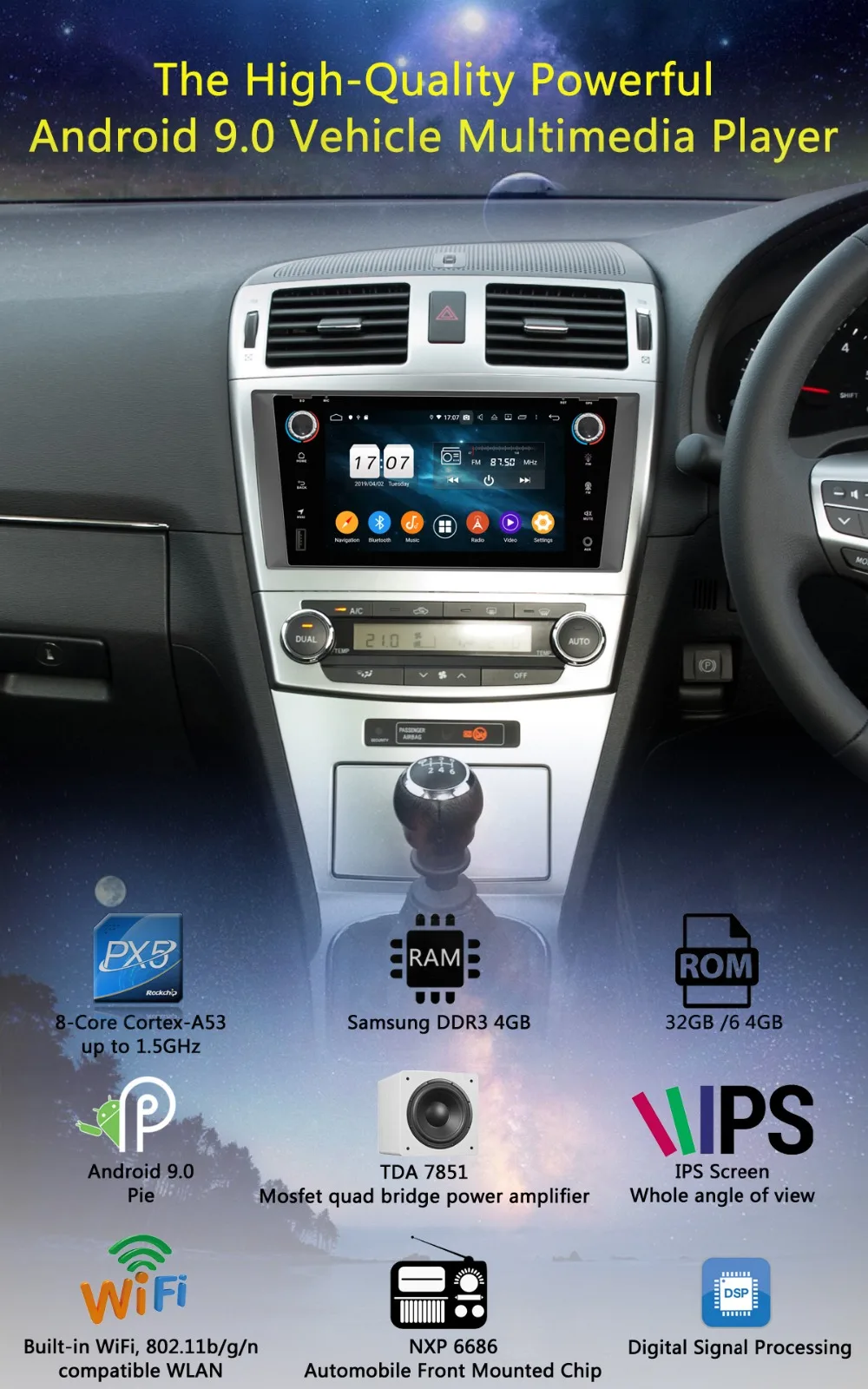 " ips 1024*600 8 ядерный 4G+ 64G Android 9,0 автомобильный dvd-плеер для Toyota Avensis 2009 2010 2011 2012 2013 DSP радио gps