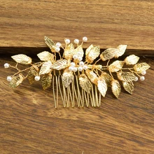 Мода Свадебные Заколки жемчужные свадебные аксессуары для волос расческа для волос золотого цвета головной убор ручной работы Кристальные украшения из цветов Женская расческа для волос
