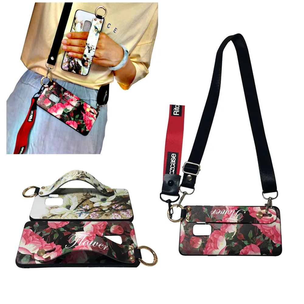 

3d rose flower shoulder strap silicon case for samsung galaxy note 9 8 s10 s8 s9 plus s10e s10 lite case cover wristband holder