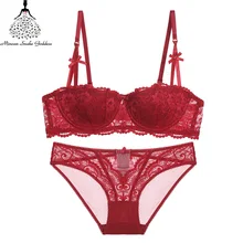 Кружево бюстгальтера для Для женщин Нижнее Бельё для девочек белье Нижнее бельё бюстгальтер Трусики для женщин комплект Hlaf чашки ультра-тонкий Нижнее Бельё для девочек набор для юных девушка бюстгальтер Бюстгалтер