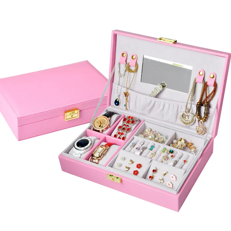 

Guanya New chestnut pattern leather jewelry box watch case ring earings necklace display box girl gift 28*19*7cm