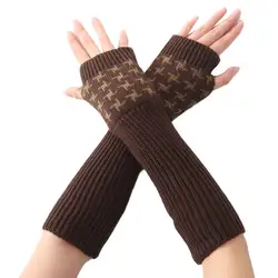 2017 Горячие Для женщин трикотажные пальцев зимние длинные перчатки мягкие выдалбливают теплые варежки черный Кофе белый #1