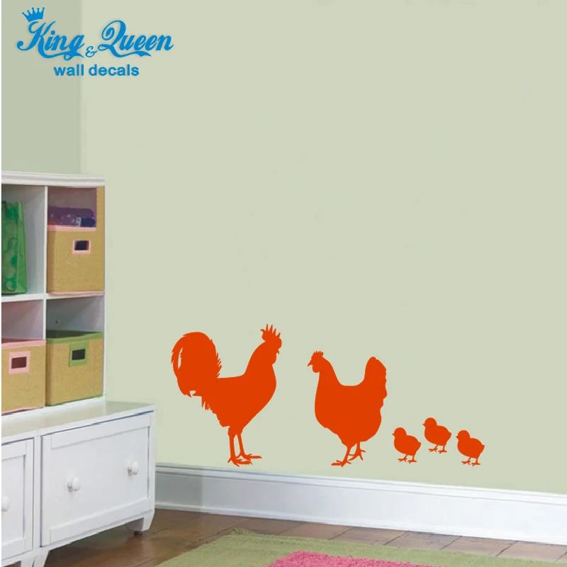Rooster Chicken and Chicks Wall Stickers Removable Wall Decal Vinyl