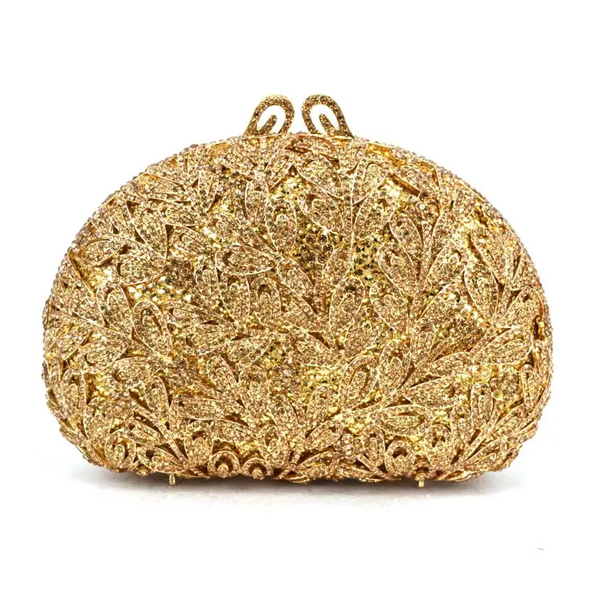 Новейшая вечерняя сумочка с цветами и кристаллами, стразы золотистого цвета, клатч, вечерняя сумочка, Женский кошелек для вечеринки, Свадебный клатч SC532 - Цвет: Golden