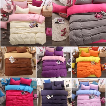 

Simple 4Pcs Solid Color Twin/Full/Queen/King Size Bed Quilt/Duvet/Doona Cover Set &Sheet Sham Cream White Gray Brown Blue Orange