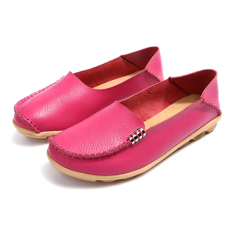 Женская обувь на плоской подошве без шнуровки; женские лоферы; Мягкие Мокасины; обувь из натуральной кожи; женская обувь на плоской подошве; женская повседневная обувь; оксфорды; большие размеры - Цвет: Rose Red