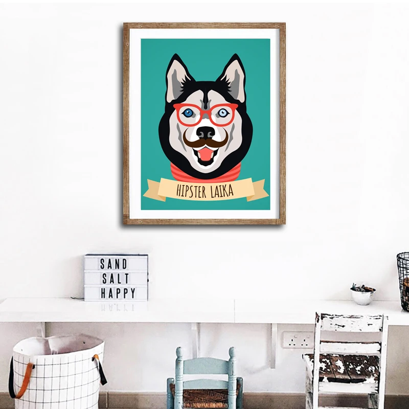 

Cartoon Animal Art Canvas Print Painting Poster , Husky Dog Wall Pictures For Children Room Decor Home Decoration
