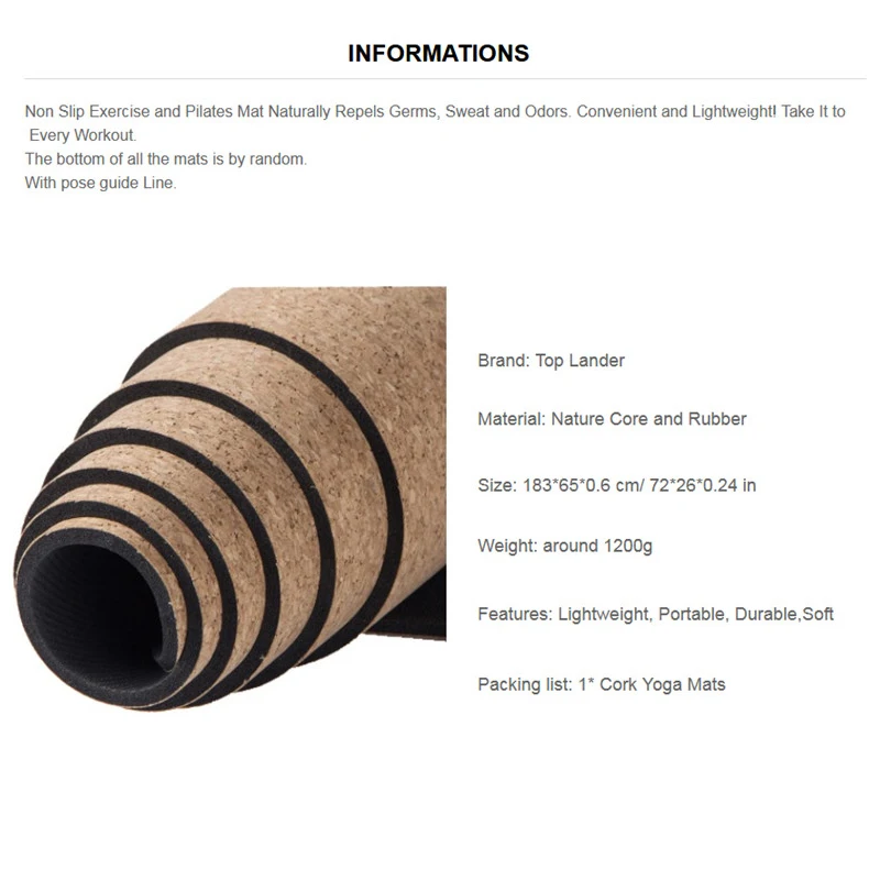 Yoga Mat Cork and Natural Rubber Plus Size 183*65cm Non Slip Exercise and Pilates Sweat Odors Mats 6mm Yoga Mat Natural Rubber Yoga Mat Cork and Natural Rubber Plus Size 183*65cm Non Slip Exercise and Pilates Sweat Odors Mats 6mm Yoga Mat Natural Rubber