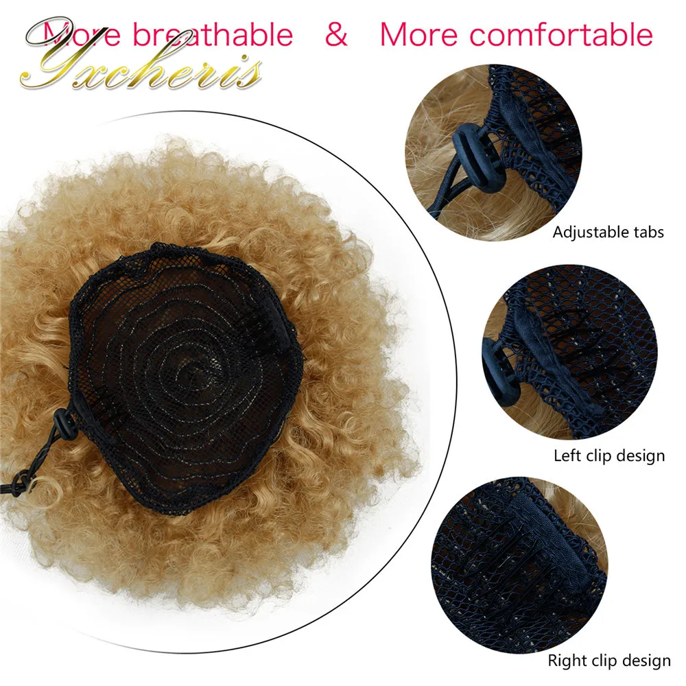 YXCHERISHAIR Clip In Chignon Hair Bun Piece High Temperature Fiber Ombre Curly Synthetic Afro Drawstring Ponytail Extensions