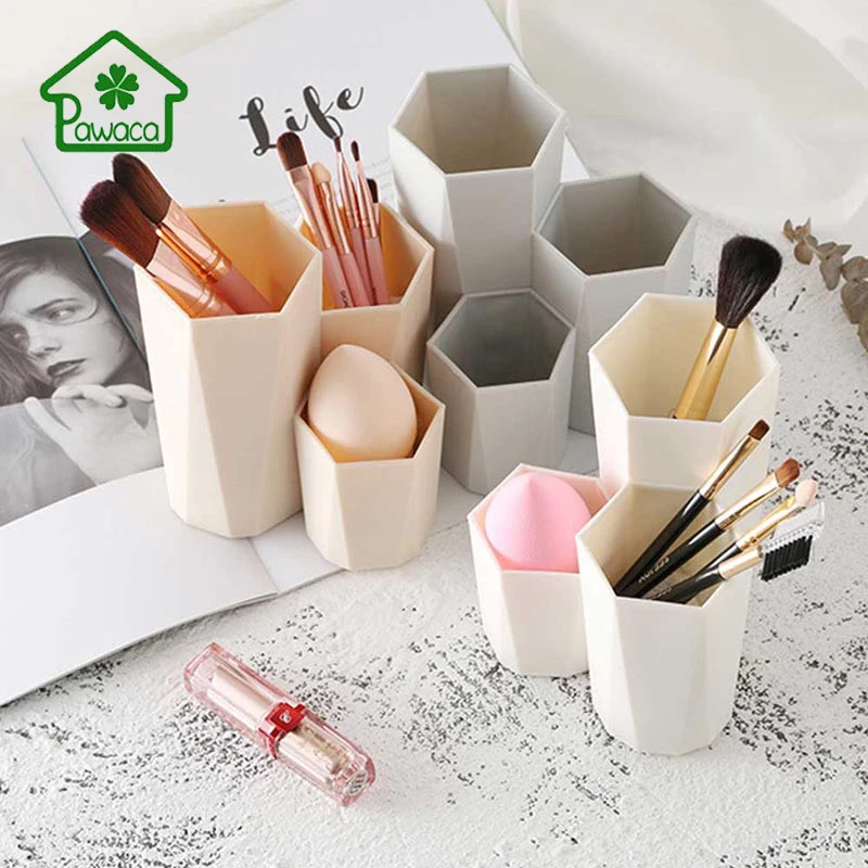 

3 Colors Simple Stylish Women Makeup Brush Holder Bucket Eyebrow Pencil Eyeliner Storage Box Without Brush Multi-size Durable