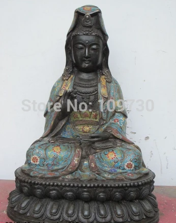 

003364 14"Tibetan Buddhism bronze Cloisonne Kannon Bodhisattva Buddha Kwan-Yin Statue