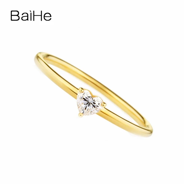 BAIHE Твердое 14 к желтое золото 0.15ct H/SI кольцо в форме сердца с натуральными бриллиантами обручальное женское ювелирное изделие модное Подарочное кольцо