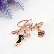 Freies Verschiffen, 2015 Neue Exquisite Liebe mit hochhackigen Schuhe Für Frauen Party und Hochzeit Kleid, Broschen für hochzeitseinladung