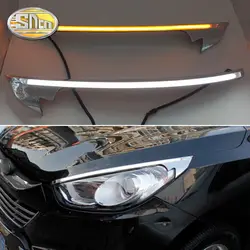 Для hyundai IX35 2010-2015, стайлинга автомобилей светодио дный фар лоб для бровей днем ходовые огни DRL с желтым указатель поворота