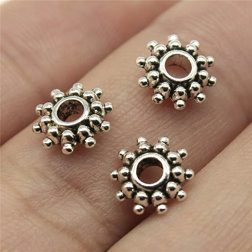 

WYSIWYG 40pcs 8x8x2mm Antique Silver Spacer Beads Fit Bracelet Findings Jewelry Making Round Spacer Beads Charm Charm