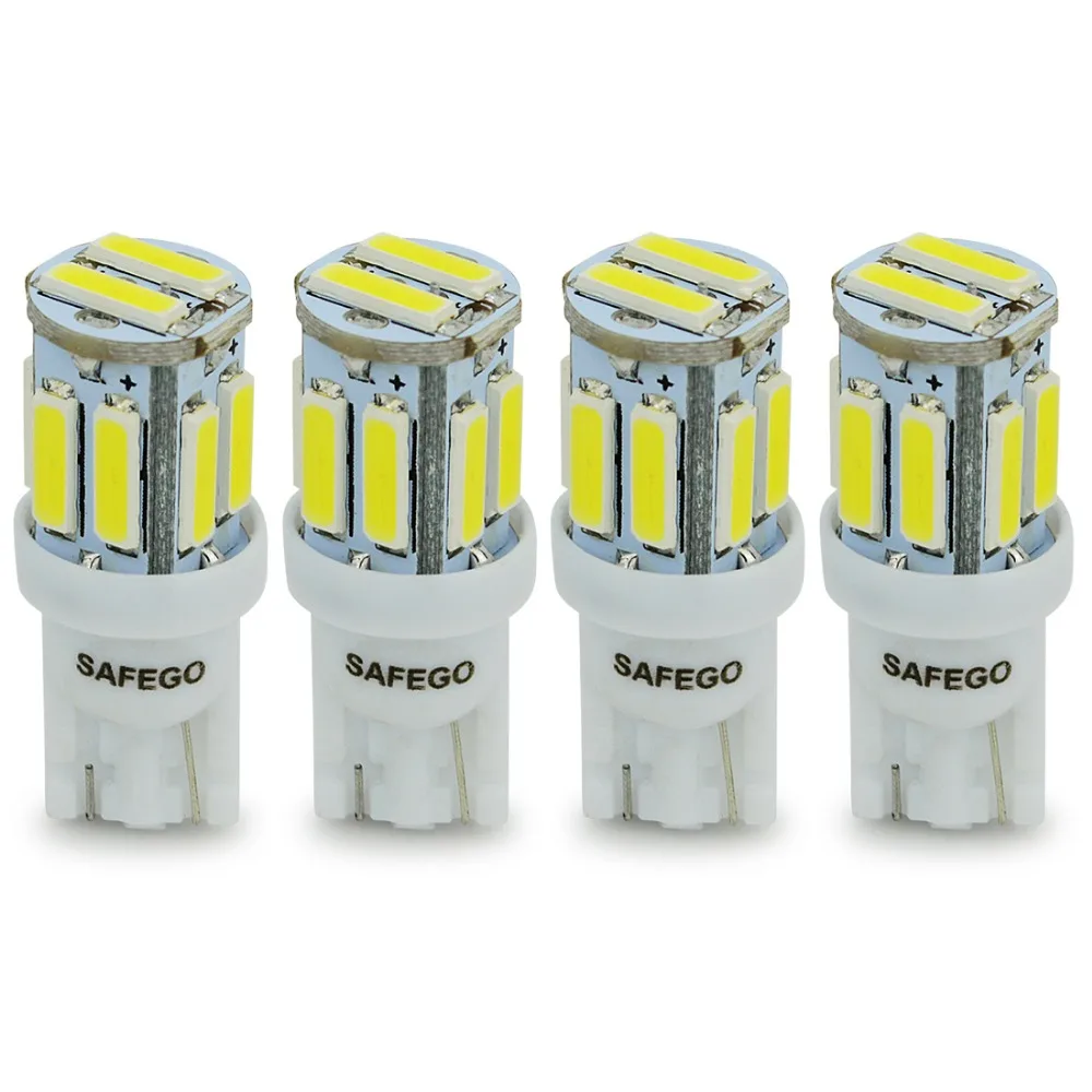 

Safego 4x T10 W5W LED bulb 10-7020 SMD 194 168 2825 T10 Wedge Replacement lights T10 White Signal Trunk Dashboard Parking Lamps