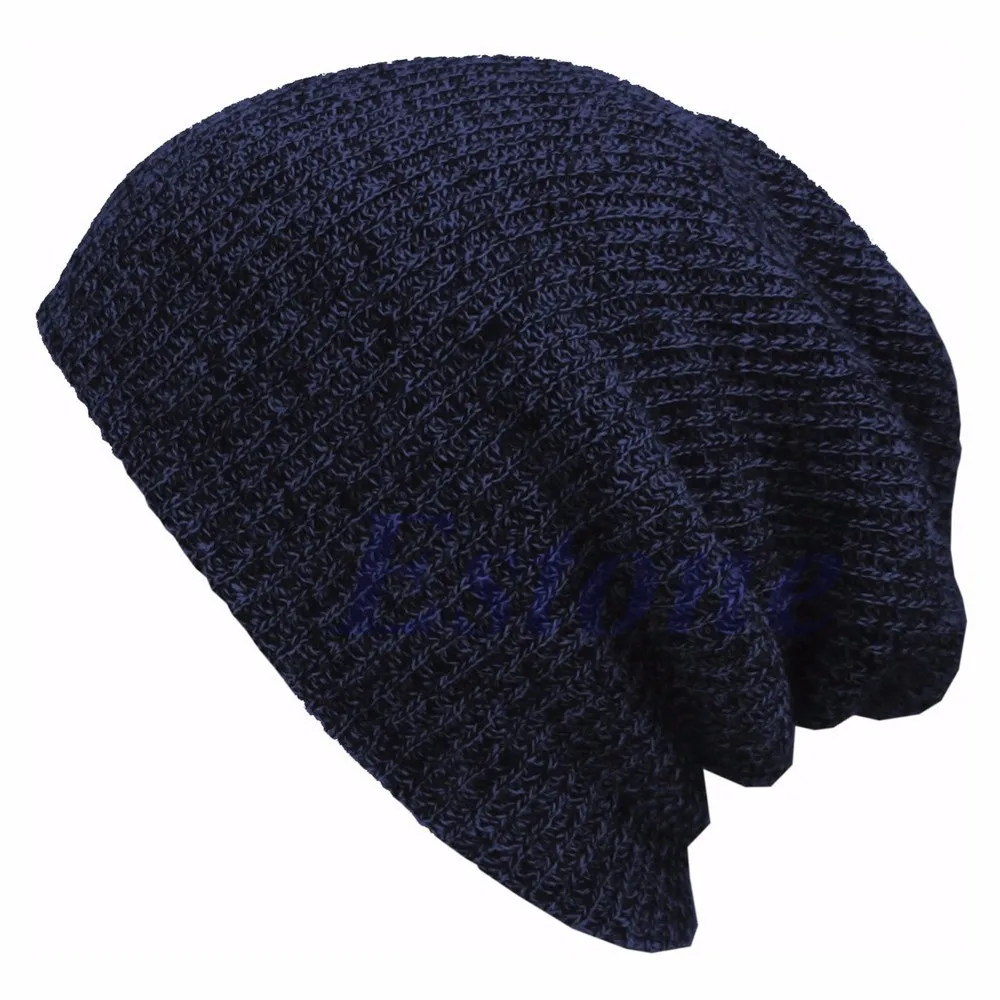 Navy blue Вязаная шапка в стиле хип-хоп, женская зимняя теплая Повседневная акриловая громоздкая шапка, вязаная крючком Лыжная шапка, женская мягкая мешковатая шапка Skullies Beanies для мужчин - Цвет: Navy blue