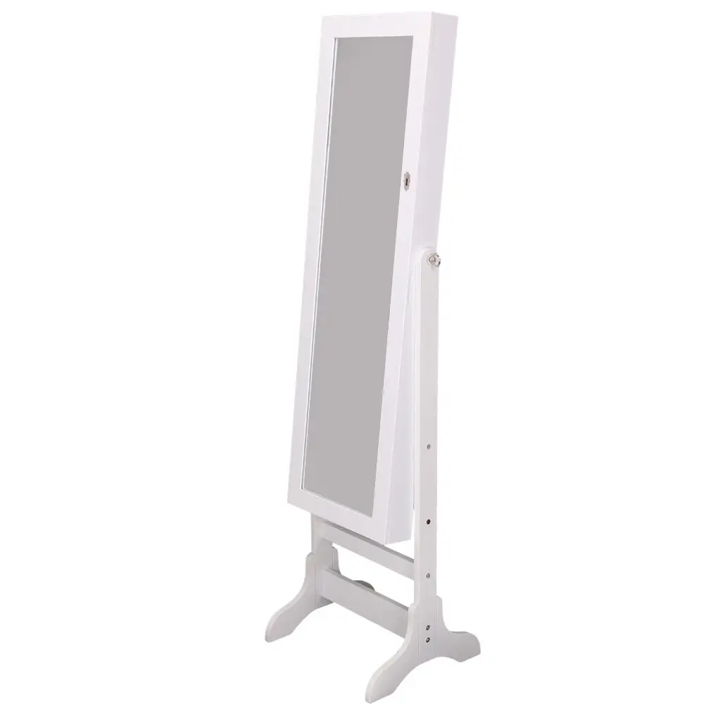 

CellDeal White Jewellery Cabinet Mirror Floor Storage Organiser Free Standing Full Body Mirror