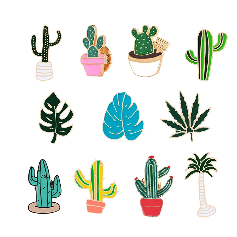 

Dropshipping Cartoon Cactus Brooch Green Leaves Tree Cute Mini Plant Pot Enamel Pins Jackets Lapel Pin Badges Women Jewelry Gift