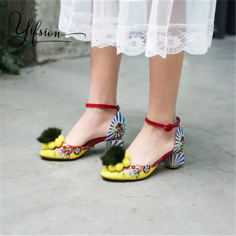 

OLOME New Fashion Women Summer Gladiator Sandals Round Toe Buckle Strap Thick Mid Heel Women Sandals Party Shoes Woman