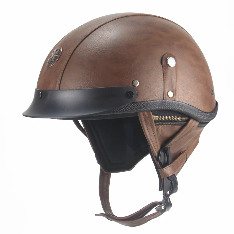 

Motorcycle Motorbike Rider Half PU Leather Retro for Helmet Visor With Collar Open Face Half Motor