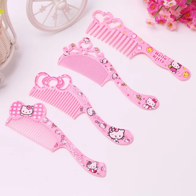 

2pcs/lot Cute Cartoon Hello Kitty Kids/Children/Girls Plastic Hair Brush High Quality Portable Travel Hair Comb Makeup Tools