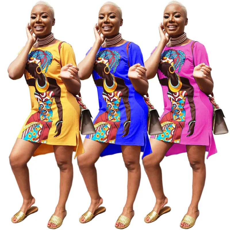 

Spring summer hot women's fashion casual O-neck midi dress elegant loose printed irregular dress vestidos de mujer vestidos