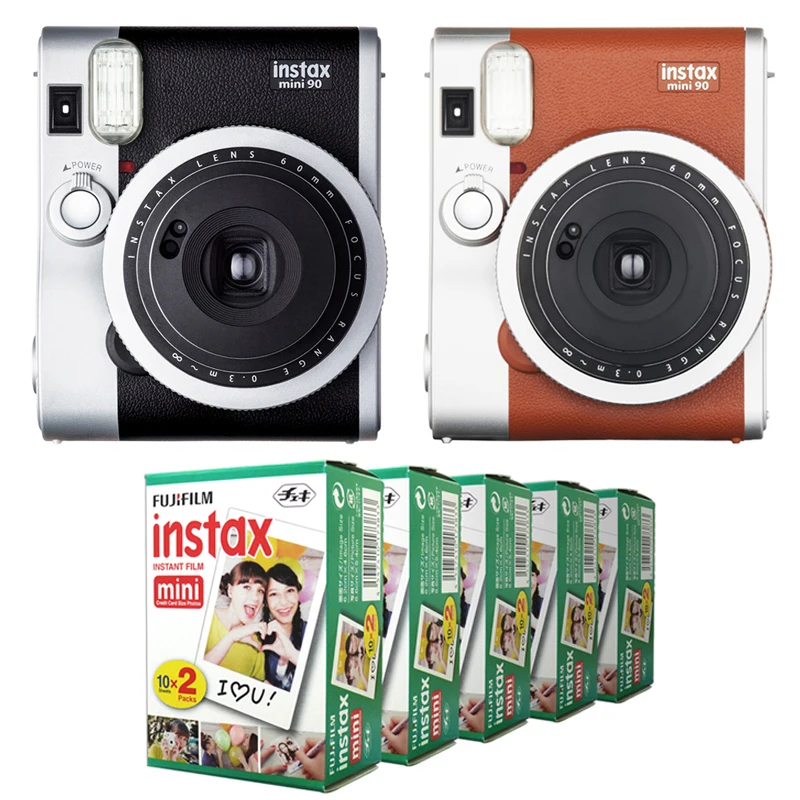 Fujifilm Instax Mini 90 NEO классическая черно коричневая мгновенная пленка камера + белая Fuji
