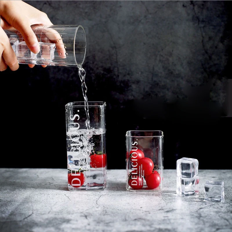 

Square Glass Storage Bottle Chic Nordic jar Vogue Scandinavian Desk Storage Bottle Home Organizer Juice ice cream Container
