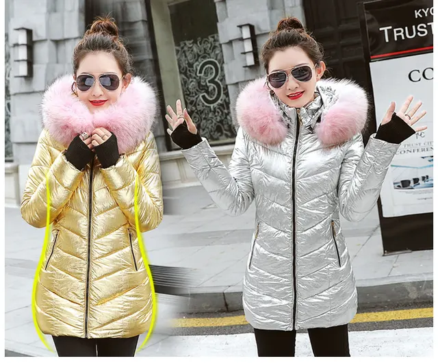 Women Winter Jackets Long Warm Coat Silver Color Style Female Jacket Wide  Fur Collar Ladies Parka Abrigos Mujer Invierno - Parkas - AliExpress