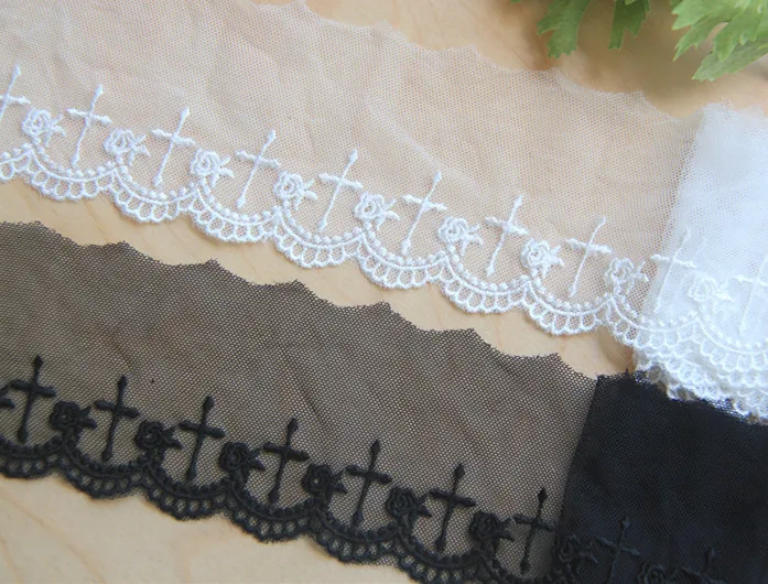 Белый и черный хлопок кружево вышитые ткани 5 ярдов сетки аппликация 3D цветок Diy Вышивание одежда планки зубчатый