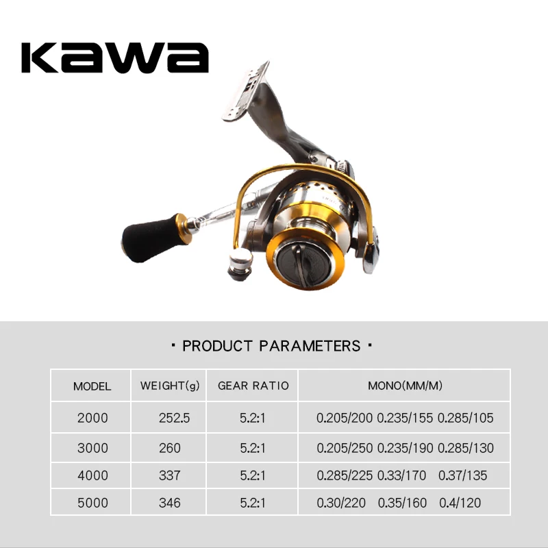 KAWA рыболовная спиннинговая катушка Передаточное отношение 5,2: 1 Подшипник 9+ 1 Алюминиевый сплав модель катушки 2000-5000 модель высокое качество спиннинговая катушка